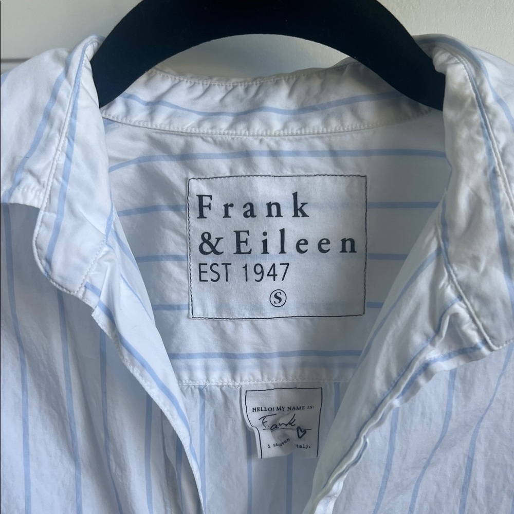 Frank & Eileen Women's White Shirt with Blue Stripes